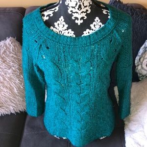 ANN TAYLOR LOFT Green 3/4Sleeve Scoop Neck Sweater
